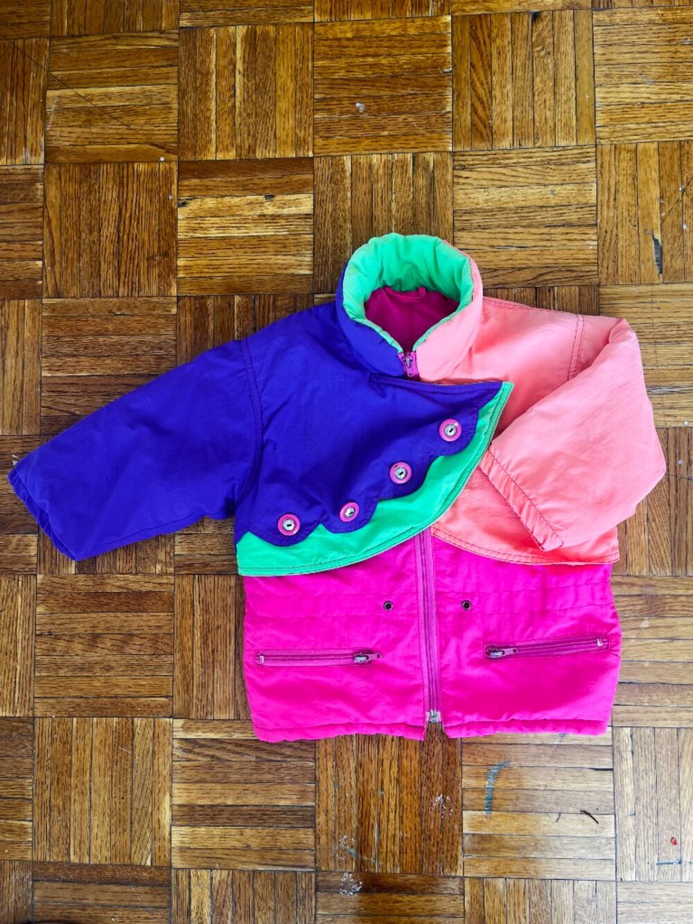 Vintage Colorblock Kids Parka – 80s Style – Size 5/6
